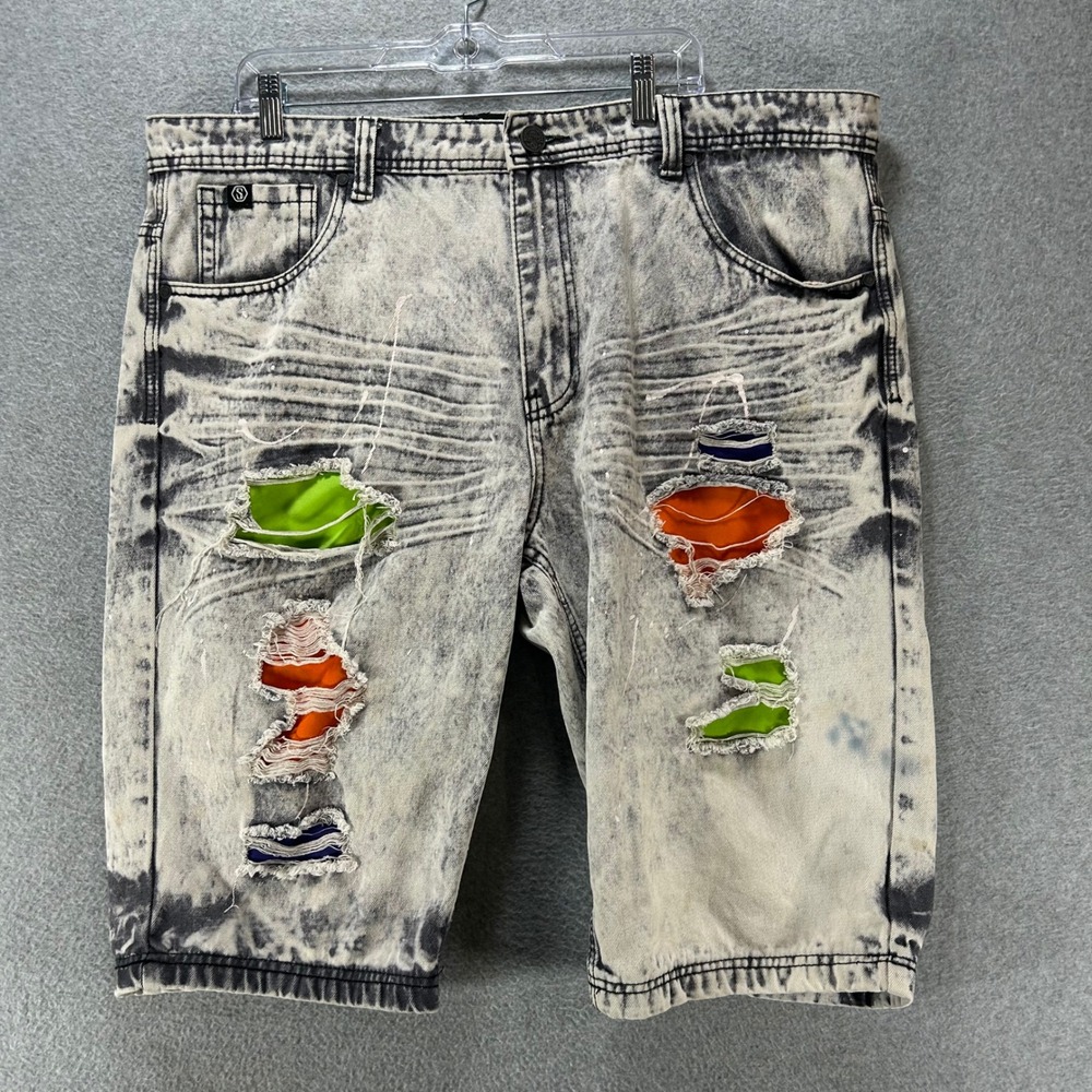 Switch Denim Shorts Remarkable Mens 40 Gray Acid Wash Distressed Streetwear Y2K